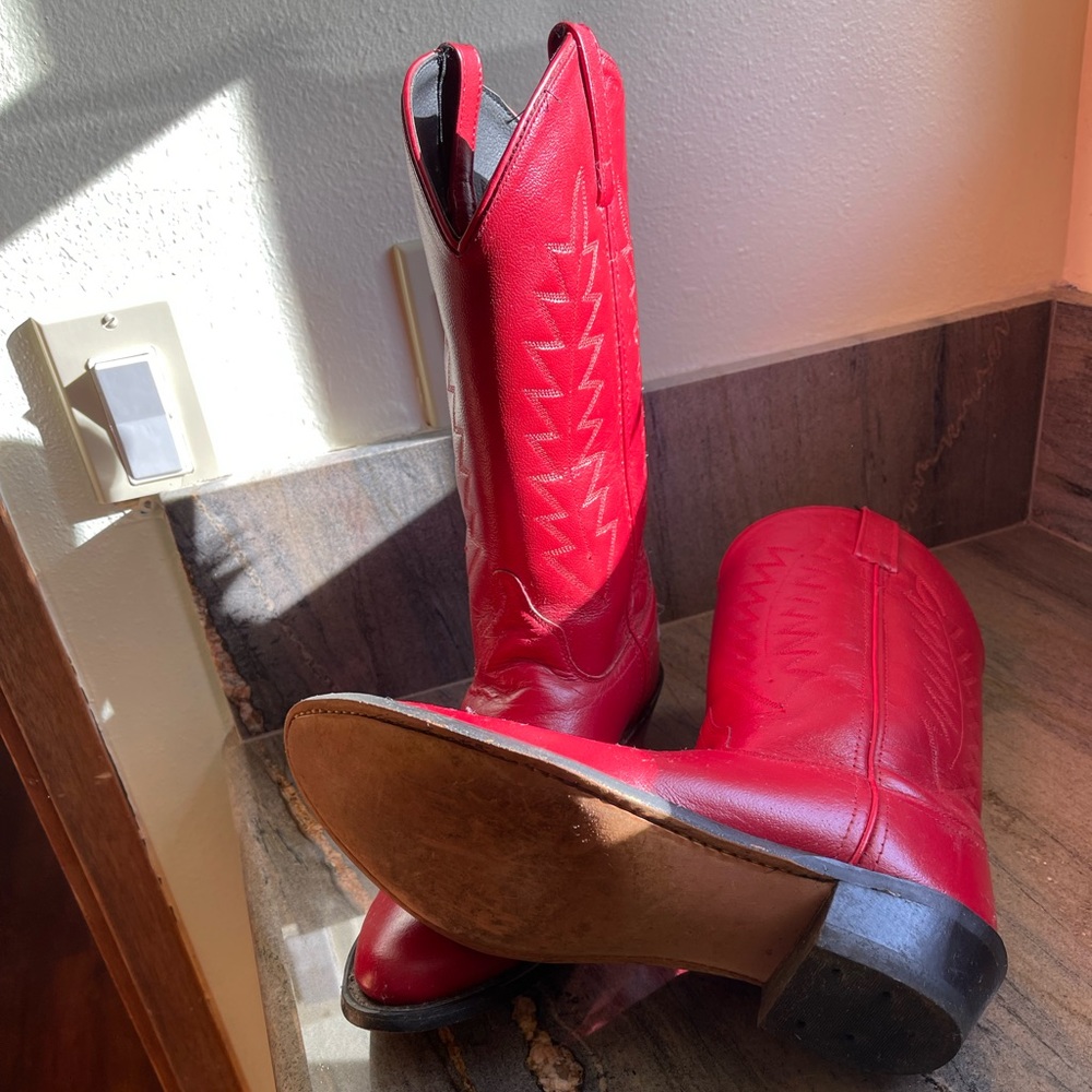 Leather Women's Red Reno Western Cowboy Pointed Toe Knee High Pull On Tabs Boots
